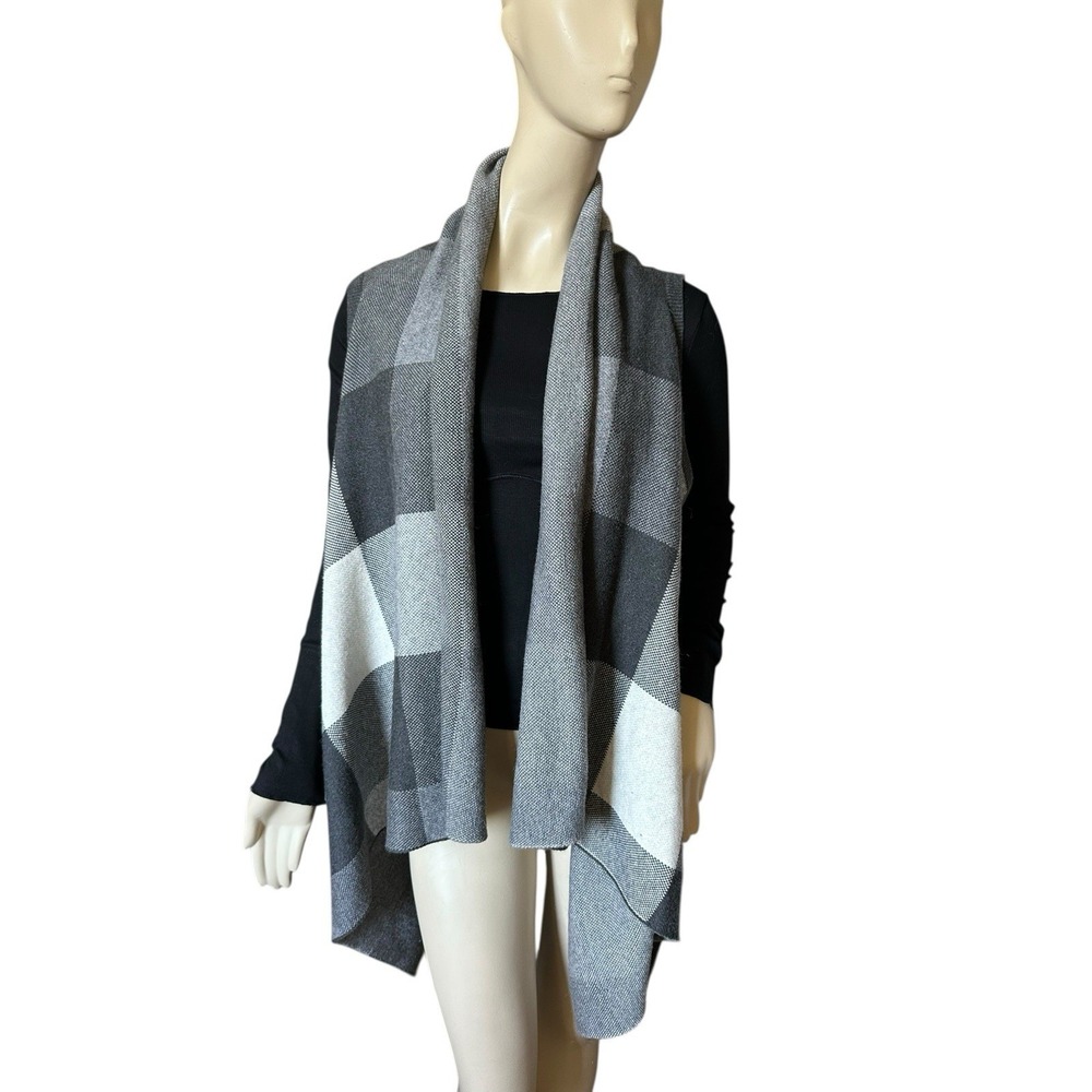 Woolrich Wool Cardigan Wrap‎ LARGE Open Front Plaid Chic Workwear Layering Boxy